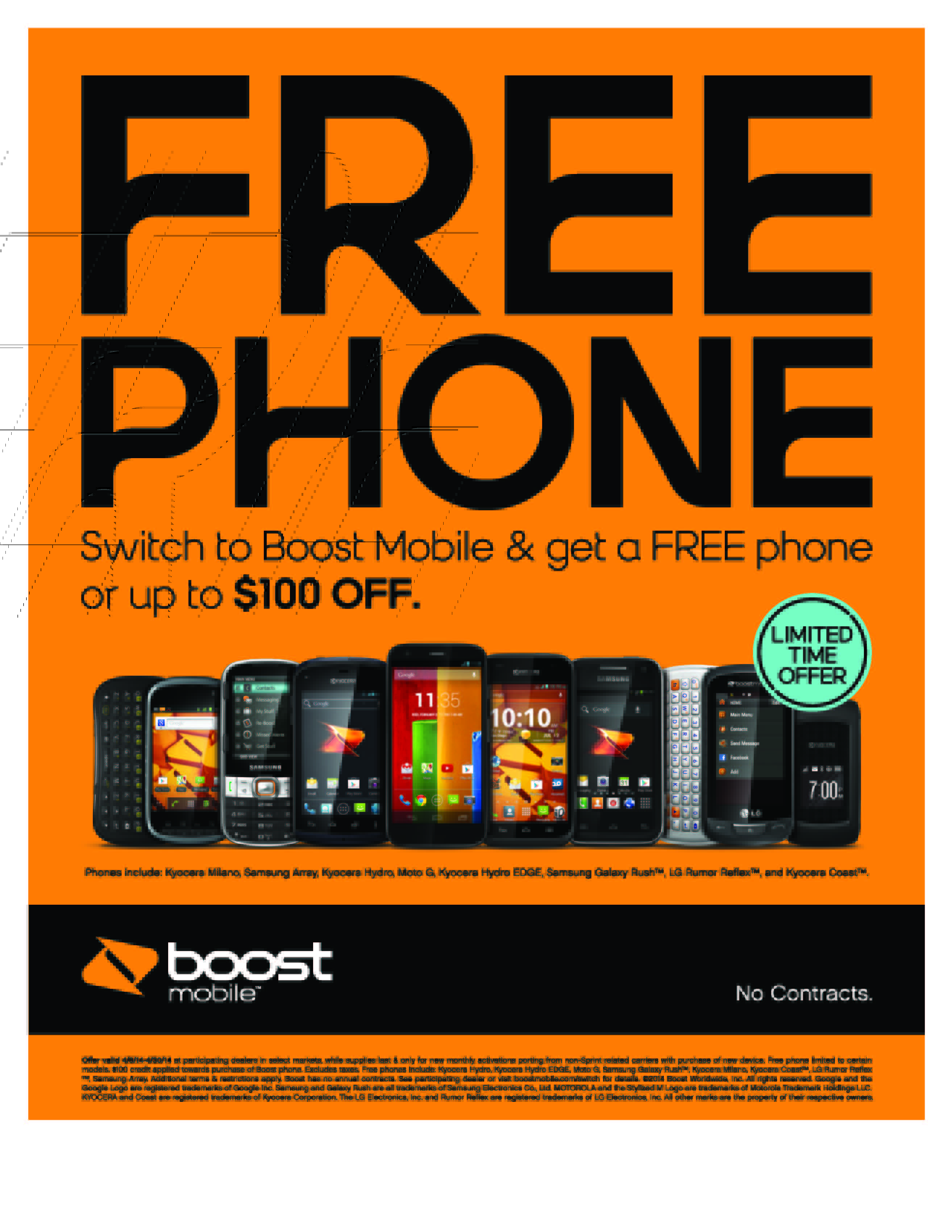 Switch to Boost Mobile & get a FREE phone or up to 100 OFF!