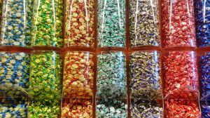 Full Frame Shot Of Colorful Candies For Sale At Market Stall