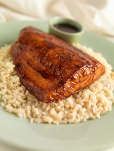 Salmon Fillet with Hoisin and Honey Glaze Over Rice