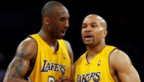(Los Angeles, CA  Wednesday, May 27, 2009) Lakers teammates Derek Fisher, right, and Kobe Bryant s