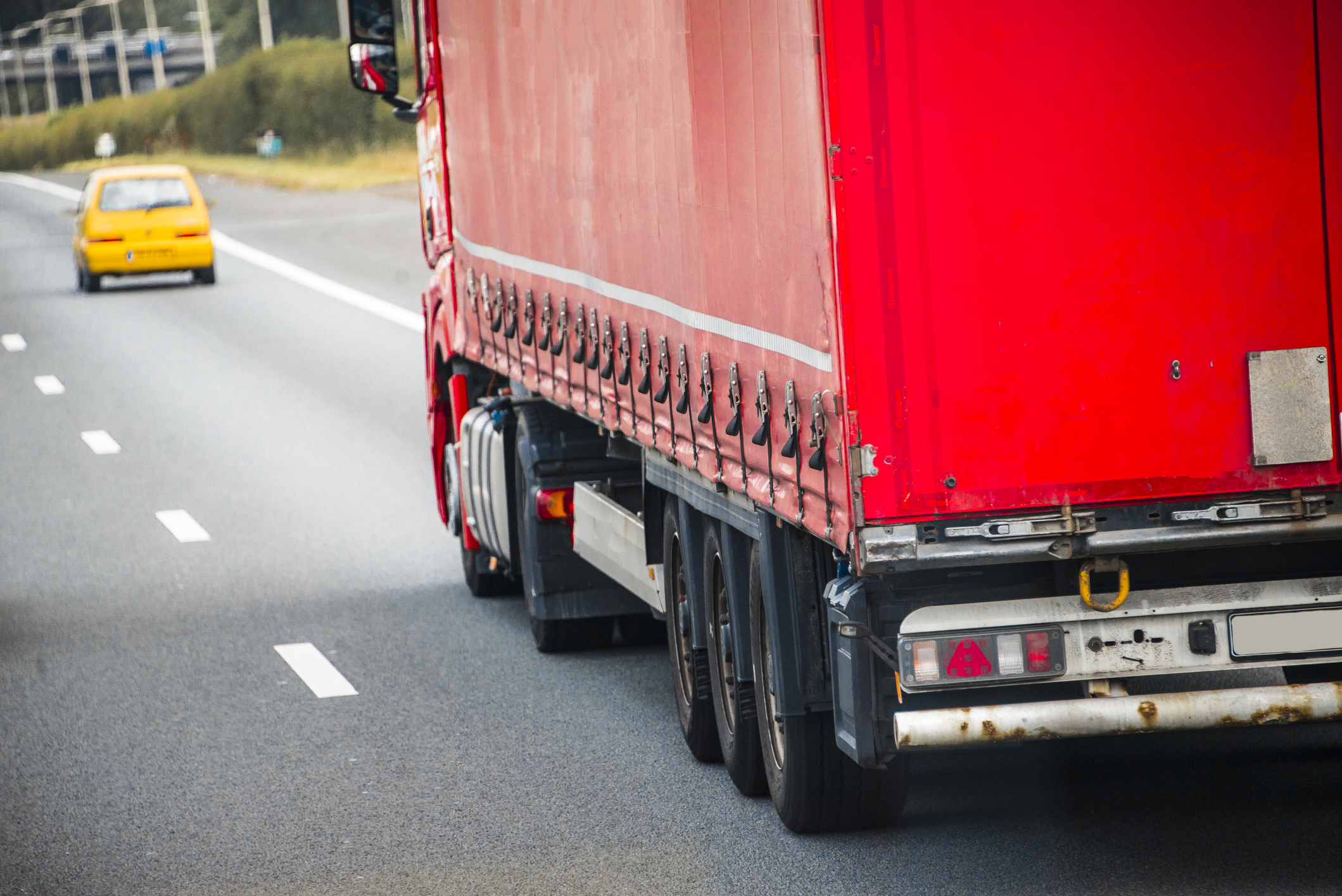 Red truck on highway