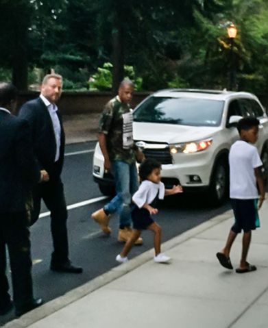 Jay Z and Blue Ivy Carter are seen leaving a restaurant in Philadelphia, PA