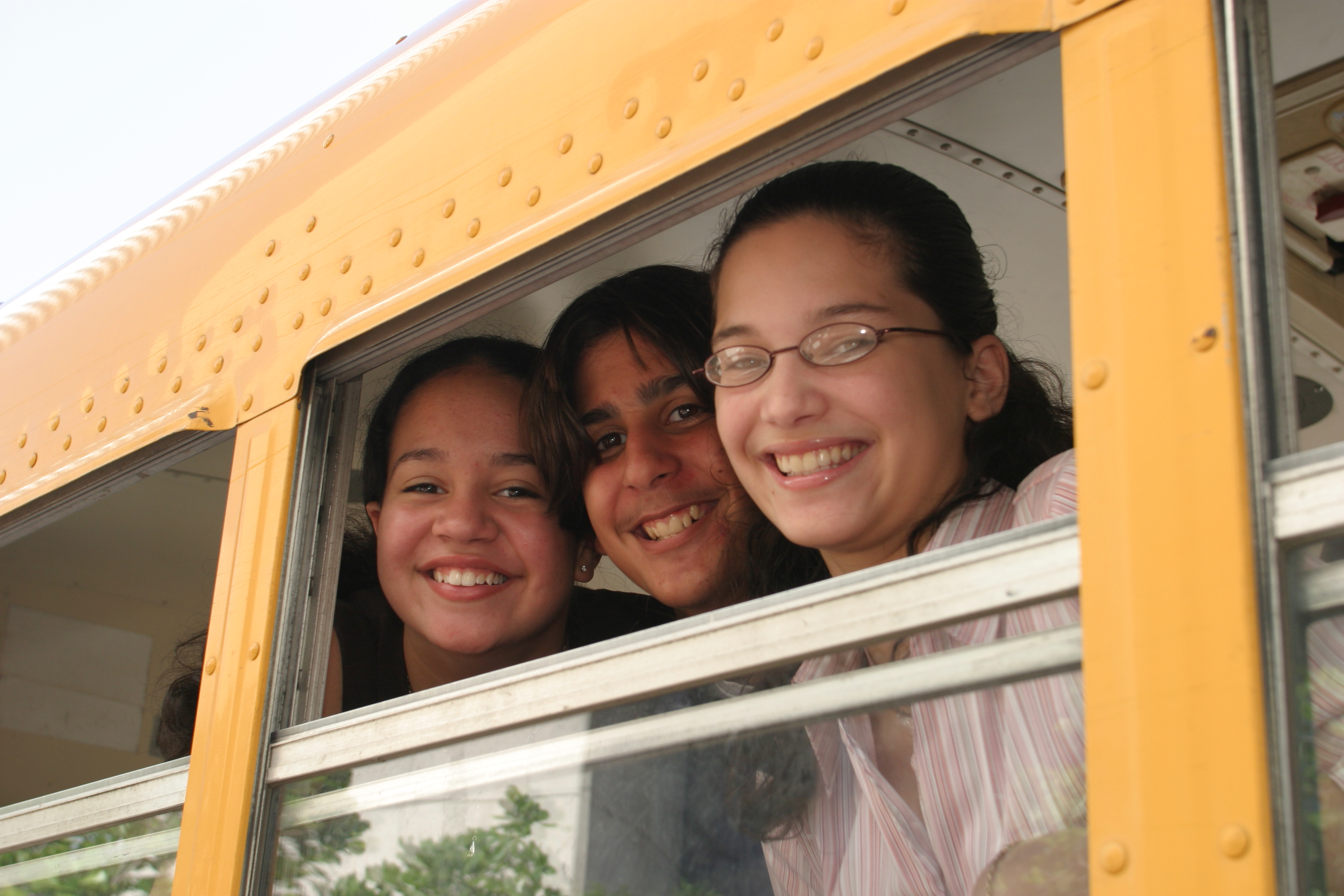 Middle school students on a school bus at the Drug Free Youth In Town, Awards Luncheon at Hyatt Regency Hotel.
