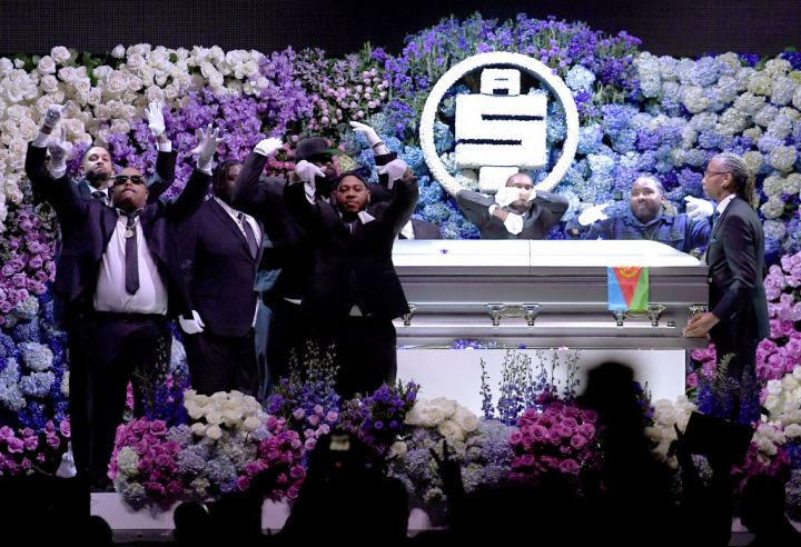 Pallbearers onstage during Nipsey Hussle's Celebration of Life