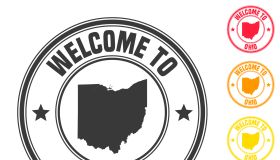 Welcome to Ohio stamp - Colorful badges on white background