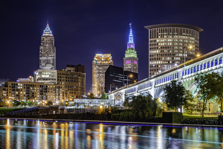 Cleveland Skyline Along Cuyahoga River