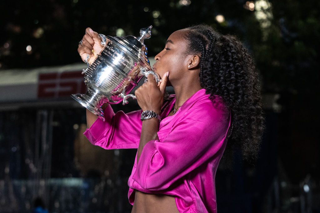 Coco Gauff wearing dress by Ganni, winner of women's...